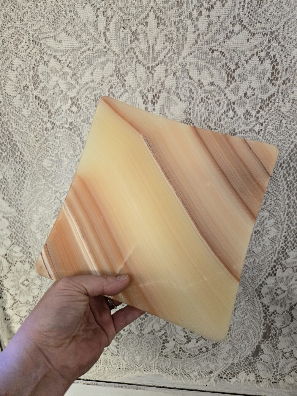 Vintage Banded Onyx Marble Square Trinket Dish